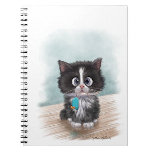 Adorable Tuxedo Kitten Cartoon Notebook