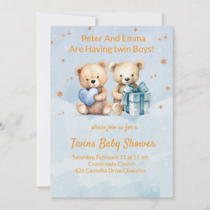 Adorable Twin Baby Boys Announcement Card