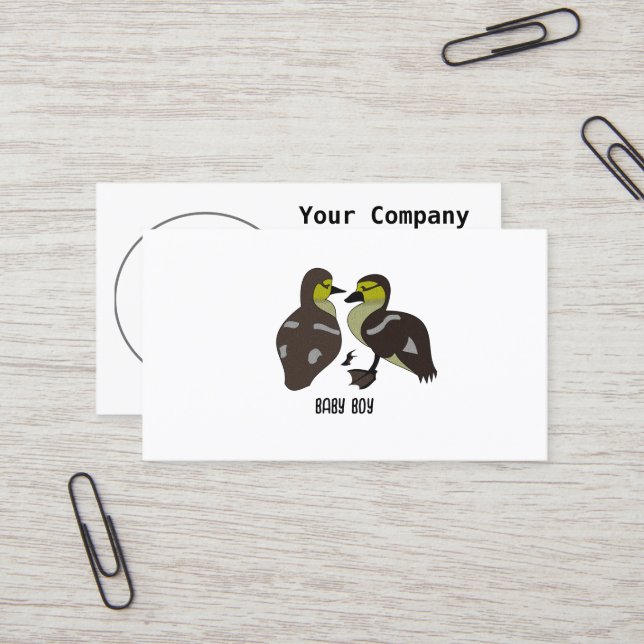 Adorable Twin Baby Duckling Huddling Cartoon Business Card (Front/Back In Situ)