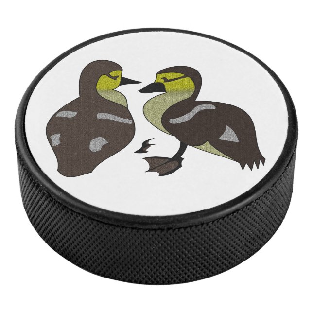 Adorable Twin Baby Duckling Huddling Cartoon Hockey Puck (3/4)
