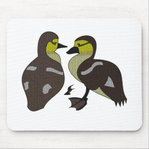 Adorable Twin Baby Duckling Huddling Cartoon Mouse Mat