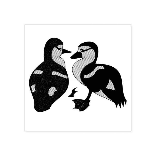Adorable Twin Baby Duckling Huddling Cartoon Rubber Stamp (Imprint)