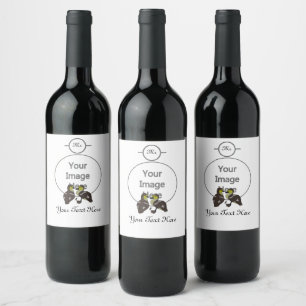 Adorable Twin Baby Duckling Huddling Cartoon Wine Label