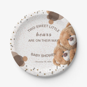 Adorable Twin Bears Baby Shower Paper Plate