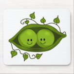 Adorable Two Peas In A Pod Mouse Mat<br><div class="desc">A cartoon illustration of two adorable little green peas cuddled up inside their green pod. Both look cosy and warm with smiles on their faces. Surrounding the pod are vines with little green leaves.</div>