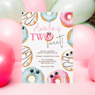 Adorable Two sweet cute doughnuts 2nd birthday  Invitation