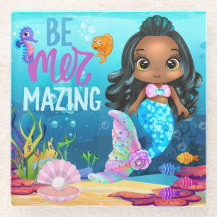 Adorable Under the Sea Be Mer-mazing Mermaid Glass Coaster