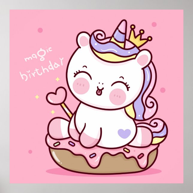 Adorable Unicorn Birthday  Poster (Front)