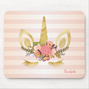 Adorable Unicorn Face, Stripes -Personalised Mouse Mat