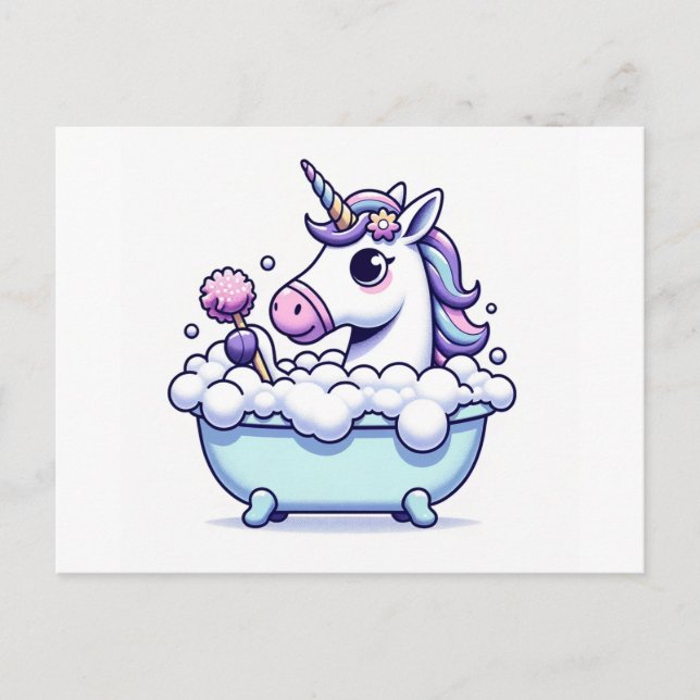 Adorable Unicorn in a Bathtub Postcard (Front)