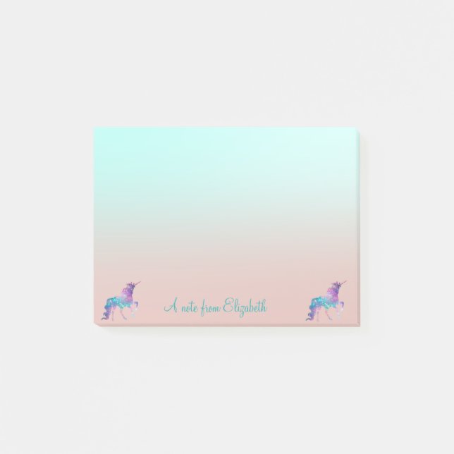 Adorable  Unicorn, Ombre -Personalised Post-it Notes (Front)
