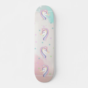 Adorable Unicorn Rainbow, Stars Skateboard