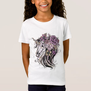 Adorable Unicorn Skull and Flowers Boho T-Shirt