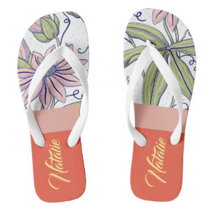 Adorable unique monogram gift Fashion floral Pink Flip Flops