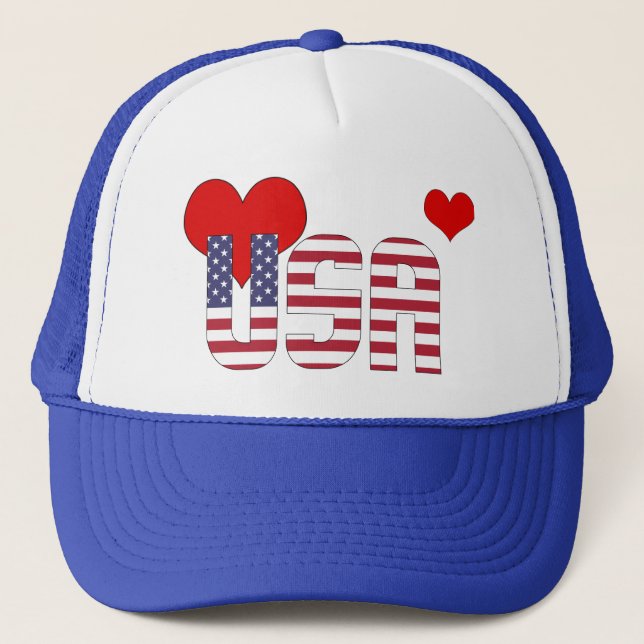 Adorable United States Flag Hearts Patriotic Trucker Hat (Front)