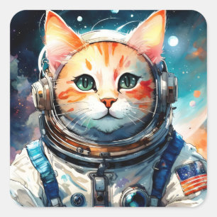 Adorable USA Astronaut Cat Square Sticker