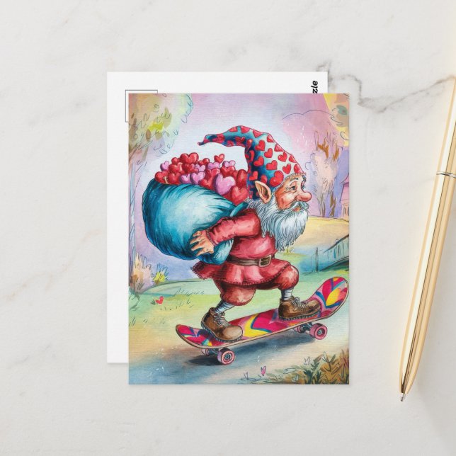 Adorable Valentine Old Gnome Postcard (Front/Back In Situ)