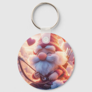 Adorable Valentine's Day Gnome with Bow and Arrow Key Ring