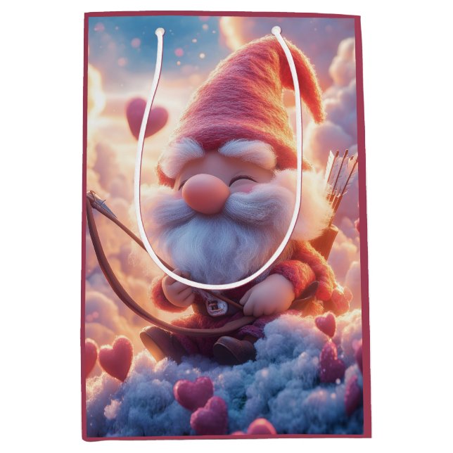 Adorable Valentine's Day Gnome with Bow and Arrow Medium Gift Bag (Front)