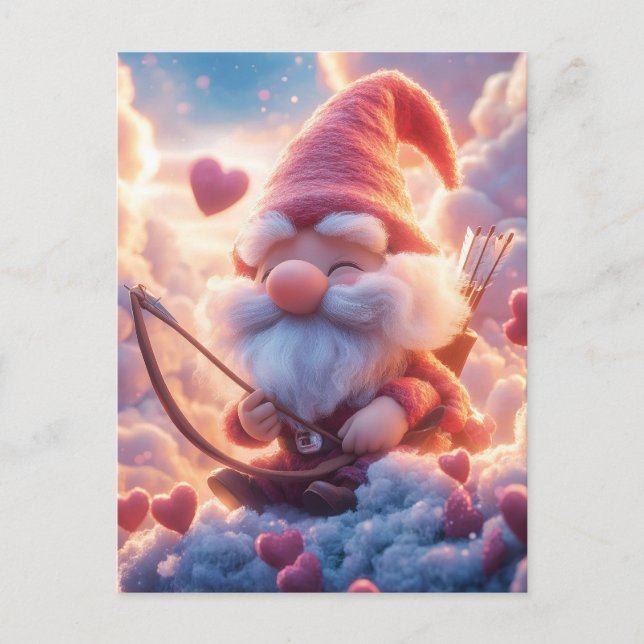 Adorable Valentine's Day Gnome with Bow and Arrow Postcard (Front)