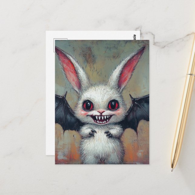 Adorable Vampire Bat Bunny Postcard (Front/Back In Situ)