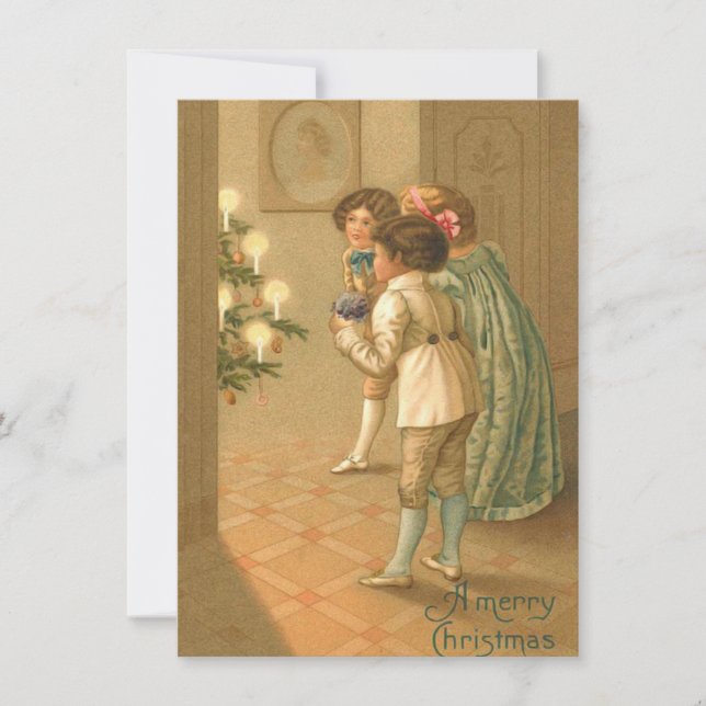 Adorable Victorian Children Vintage Christmas Card (Front)