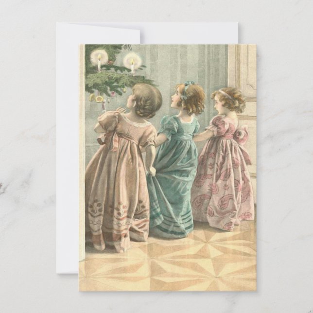 Adorable Victorian Children Vintage Christmas Card (Front)