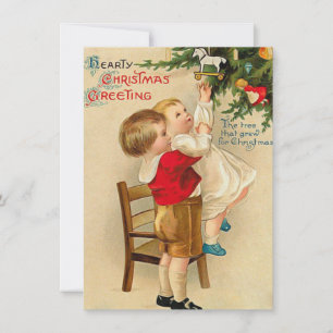 Adorable Victorian Children Vintage Christmas Card
