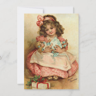 Adorable Victorian Little Girl Vintage Christmas Card