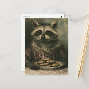Adorable Victorian Racoon Eating Cookies  Postcard