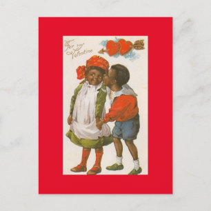 Adorable Vintage African American Couple Valentine Postcard