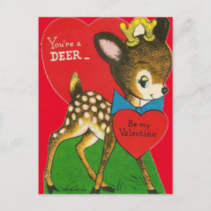 Adorable Vintage Baby Deer Valentine Postcard