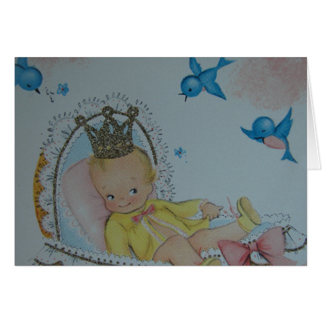 Adorable Vintage Baby With Crown and Bluebirds (Front Horizontal)