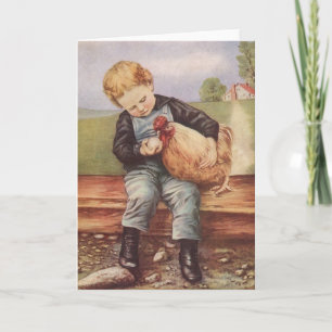 Adorable Vintage Boy and Chicken Card