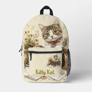 Adorable Vintage Cat Printed Backpack