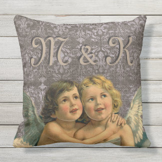 Adorable Vintage Cherubs Angel Pair Victorian Wing Outdoor Cushion