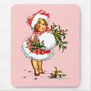Adorable Vintage Christmas Child Mouse Mat