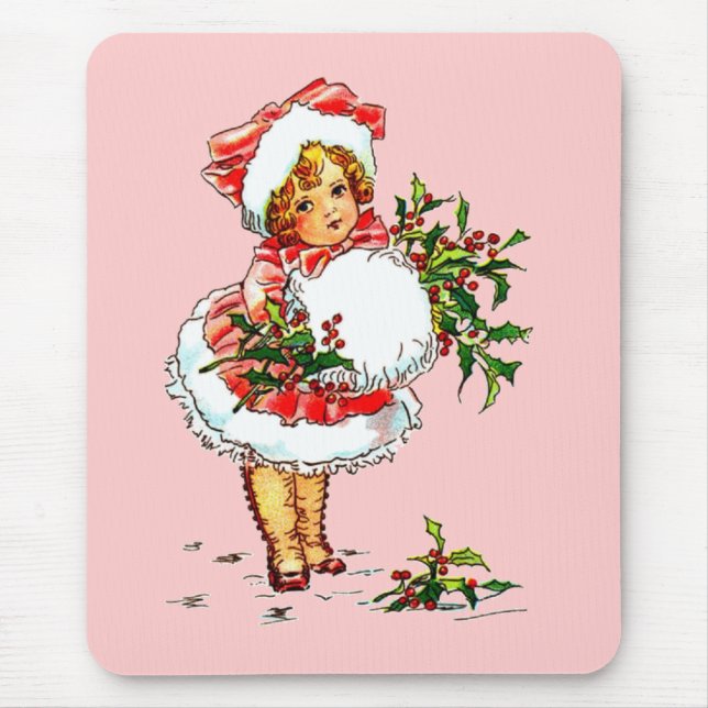 Adorable Vintage Christmas Child Mouse Mat (Front)