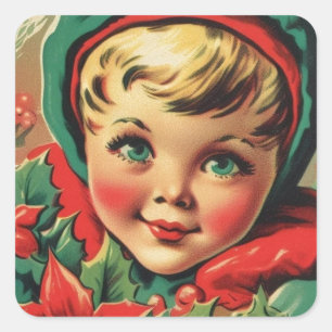 Adorable Vintage Christmas Elf Square Sticker