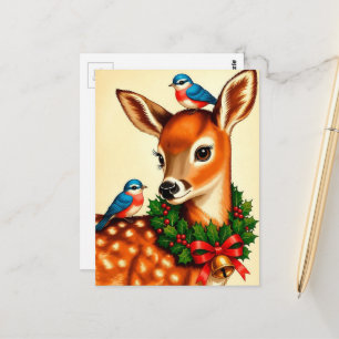 Adorable Vintage Christmas Fawn Postcard