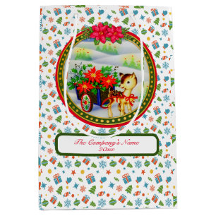 Adorable Vintage Christmas Reindeer & Flower Cart Medium Gift Bag
