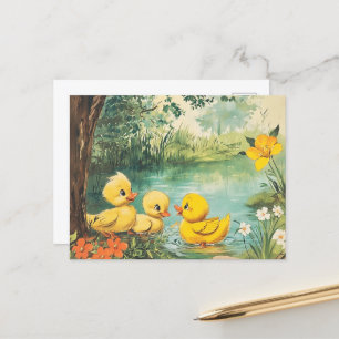 Adorable Vintage Ducklings Postcard