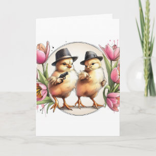 Adorable Vintage Easter Gangster Chicks Holiday Card