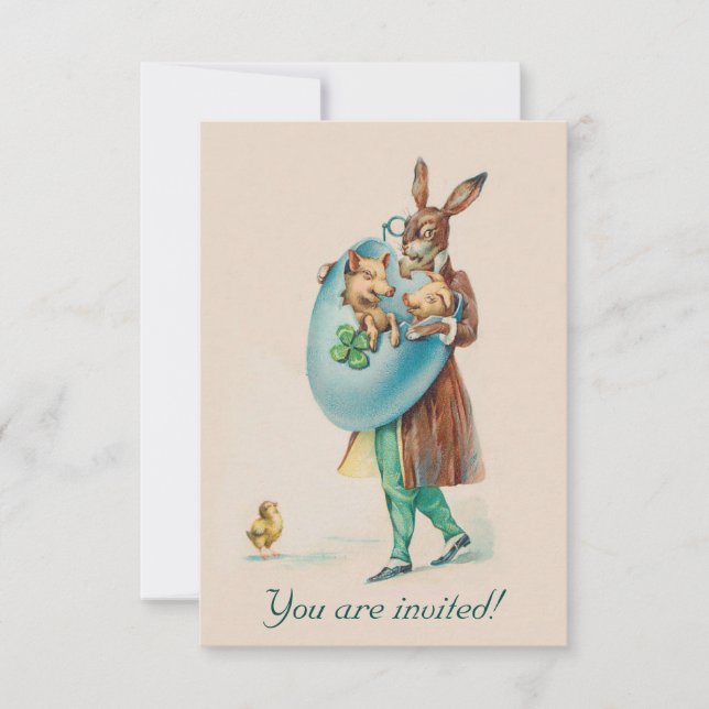 Adorable Vintage Easter Party Invitation - Rabbits (Front)