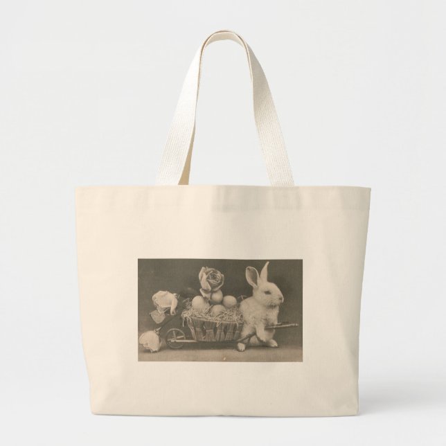 Adorable Vintage Easter Rabbit Large Tote Bag (Front)