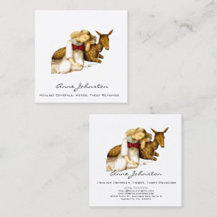 Adorable Vintage Girl and Deer Square Business Card