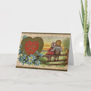 Adorable Vintage Illustration Children Big Heart   Card