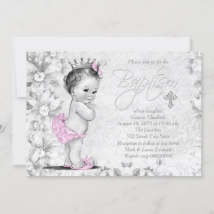 Adorable Vintage Pink and Grey Baptism Invitation