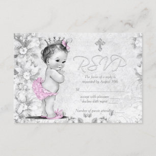Adorable Vintage Pink and Grey Baptism RSVP