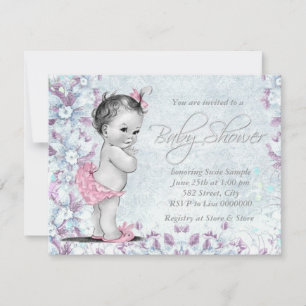 Adorable Vintage Pink and Purple Baby Shower Invitation